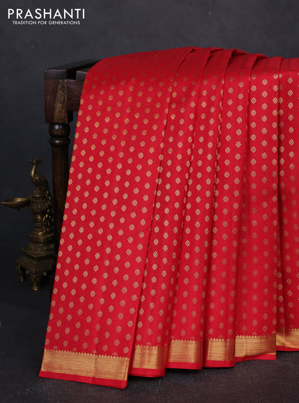 Pure kanchipuram silk saree red with allver zari woven 1000 buttas and small zari woven border