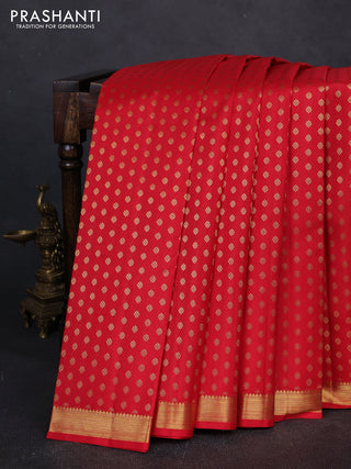 Pure kanchipuram silk saree red with allver zari woven 1000 buttas and small zari woven border