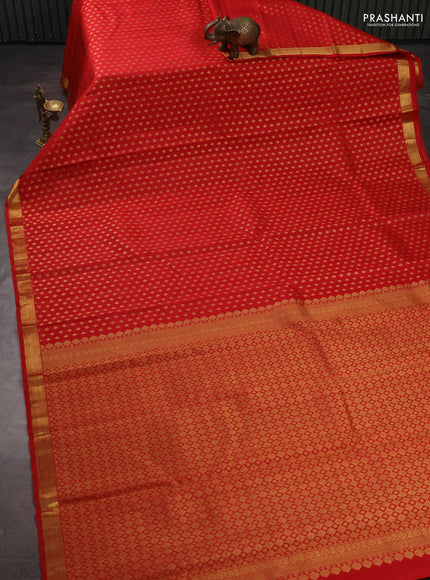 Pure kanchipuram silk saree red with allver zari woven 1000 buttas and small zari woven border