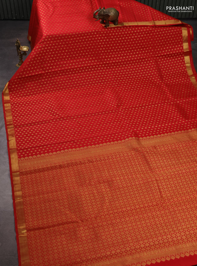 Pure kanchipuram silk saree red with allver zari woven 1000 buttas and small zari woven border