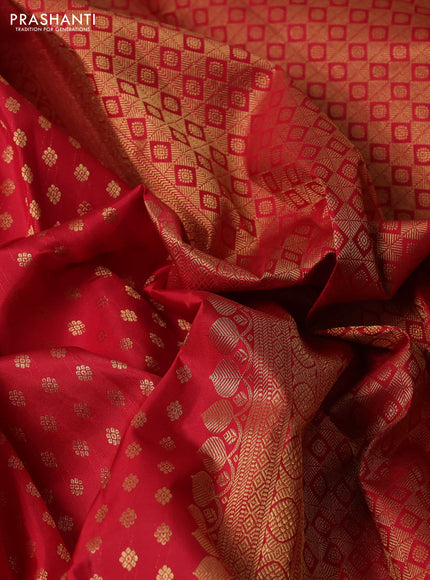 Pure kanchipuram silk saree red with allver zari woven 1000 buttas and small zari woven border