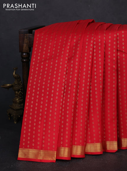 Pure kanchipuram silk saree red with allver zari woven 1000 buttas and small zari woven border