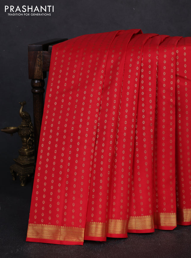 Pure kanchipuram silk saree red with allver zari woven 1000 buttas and small zari woven border