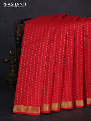 Pure kanchipuram silk saree red with allver zari woven 1000 buttas and small zari woven border
