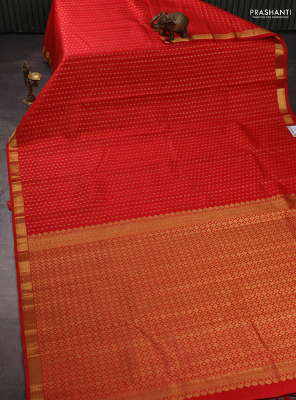Pure kanchipuram silk saree red with allver zari woven 1000 buttas and small zari woven border