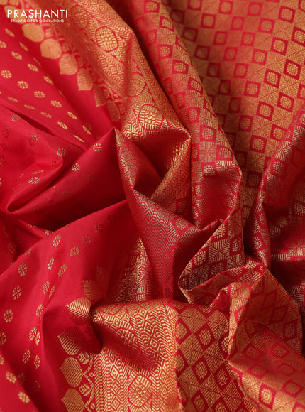 Pure kanchipuram silk saree red with allver zari woven 1000 buttas and small zari woven border