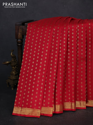 Pure kanchipuram silk saree red with allver zari woven 1000 buttas and small zari woven border
