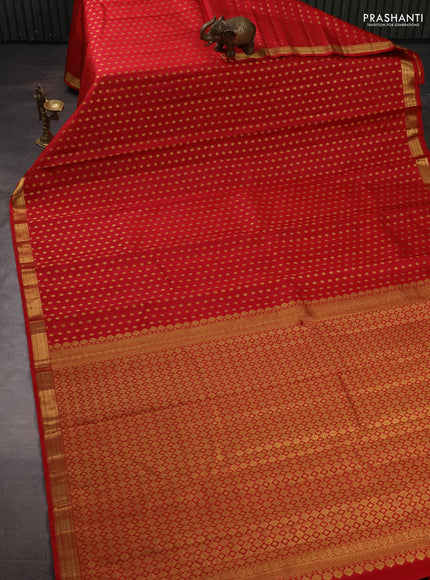 Pure kanchipuram silk saree red with allver zari woven 1000 buttas and small zari woven border