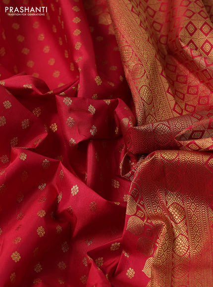 Pure kanchipuram silk saree red with allver zari woven 1000 buttas and small zari woven border