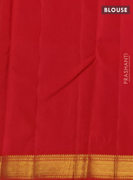 Pure kanchipuram silk saree bottle green and red with zari woven buttas and small zari woven border