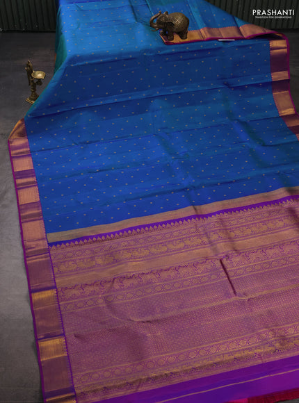 Pure kanchipuram silk saree blue and pink with allover zari woven buttas and zari woven border