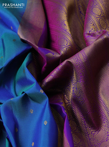 Pure kanchipuram silk saree blue and pink with allover zari woven buttas and zari woven border