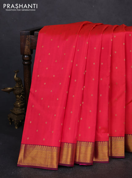 Pure kanchipuram silk saree red and magenta pink with allover zari woven buttas and zari woven border