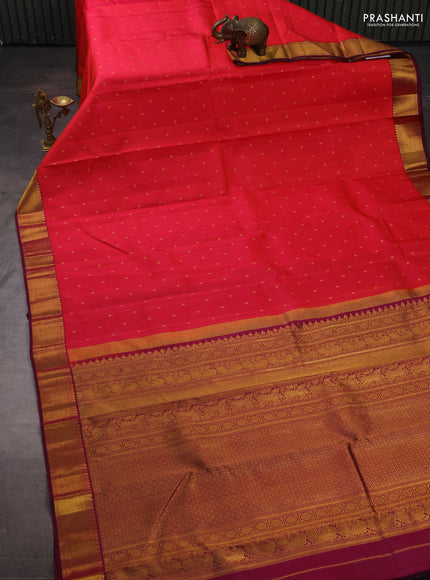 Pure kanchipuram silk saree red and magenta pink with allover zari woven buttas and zari woven border