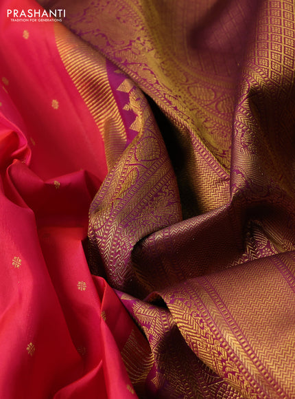 Pure kanchipuram silk saree red and magenta pink with allover zari woven buttas and zari woven border