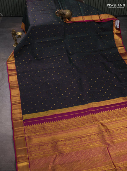 Pure kanchipuram silk saree bottle green and pink with allover zari woven buttas and zari woven border