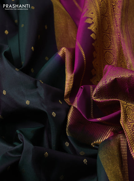 Pure kanchipuram silk saree bottle green and pink with allover zari woven buttas and zari woven border