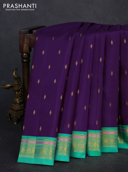Pure kanchipuram silk saree violet and teal green with allover zari woven buttas and zari woven border