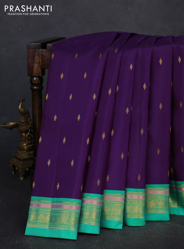 Pure kanchipuram silk saree violet and teal green with allover zari woven buttas and zari woven border