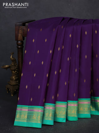 Pure kanchipuram silk saree violet and teal green with allover zari woven buttas and zari woven border