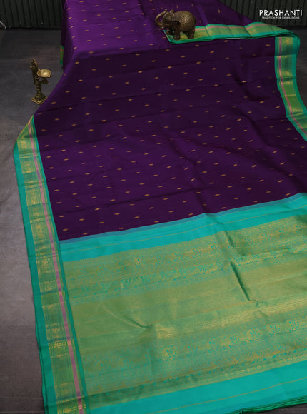 Pure kanchipuram silk saree violet and teal green with allover zari woven buttas and zari woven border