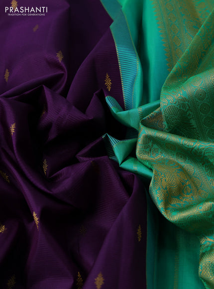 Pure kanchipuram silk saree violet and teal green with allover zari woven buttas and zari woven border