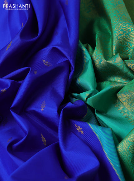 Pure kanchipuram silk saree royal blue and teal green with allover zari woven buttas and zari woven korvai border