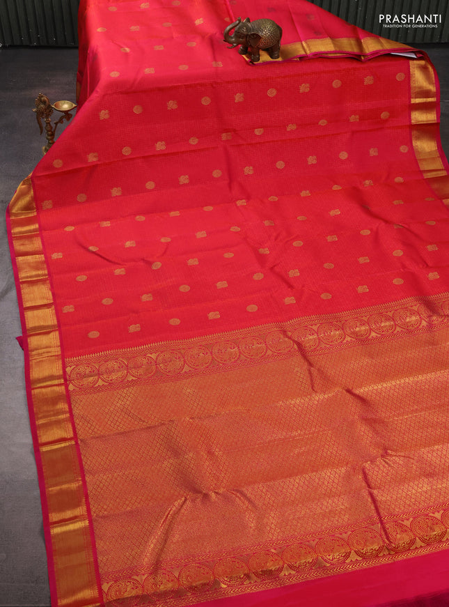 Pure kanchipuram silk saree pink with allover self emboss & zari woven buttas and zari woven border