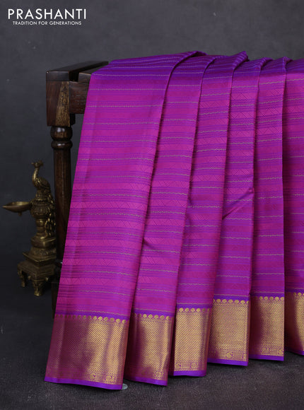 Pure kanchipuram silk saree pink and violet with allover zari weaves & self emboss and zari woven border