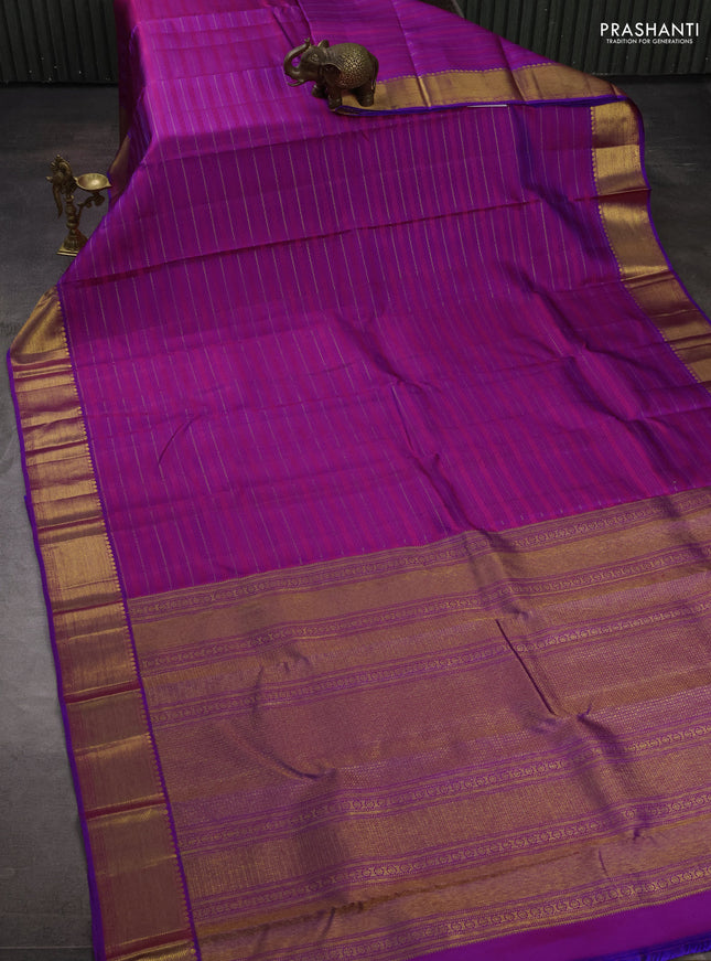 Pure kanchipuram silk saree pink and violet with allover zari weaves & self emboss and zari woven border