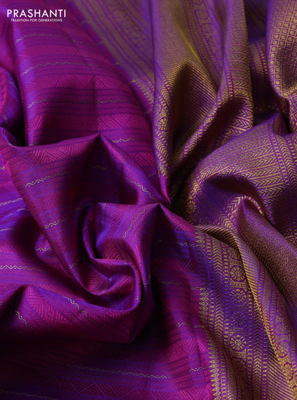 Pure kanchipuram silk saree pink and violet with allover zari weaves & self emboss and zari woven border