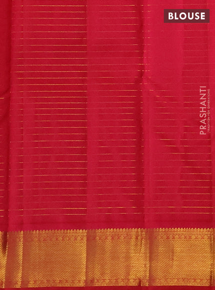 Pure kanchipuram silk saree dual shade of bluish green and red with allover small checked pattern and zari woven korvai border