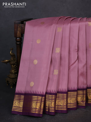 Pure kanchipuram silk saree mauve pink and violet with allover zari woven buttas and zari woven border