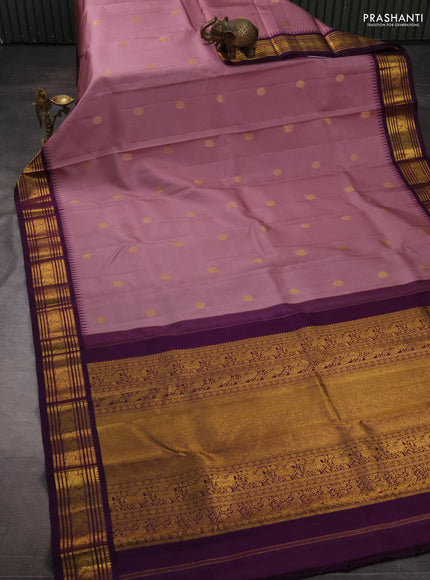 Pure kanchipuram silk saree mauve pink and violet with allover zari woven buttas and zari woven border
