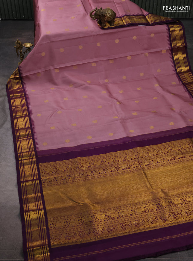 Pure kanchipuram silk saree mauve pink and violet with allover zari woven buttas and zari woven border