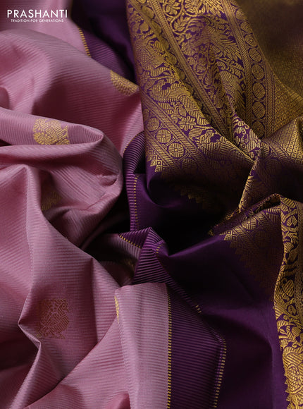 Pure kanchipuram silk saree mauve pink and violet with allover zari woven buttas and zari woven border