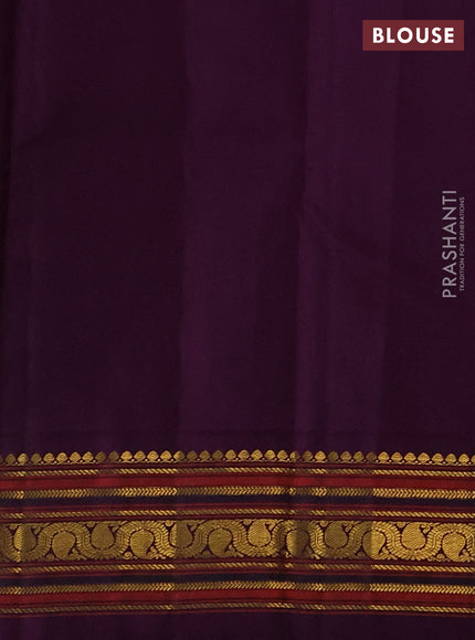 Pure kanchipuram silk saree pale yellow and violet with zari woven buttas and zari woven korvai border