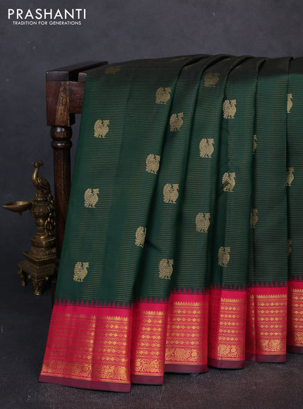 Pure kanchipuram silk saree bottle green and pink with allover vairaosi pattern & zari woven buttas and zari woven border