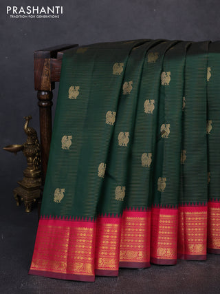 Pure kanchipuram silk saree bottle green and pink with allover vairaosi pattern & zari woven buttas and zari woven border