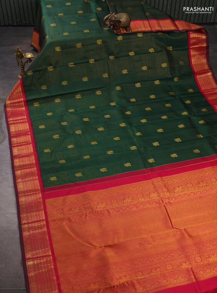 Pure kanchipuram silk saree bottle green and pink with allover vairaosi pattern & zari woven buttas and zari woven border