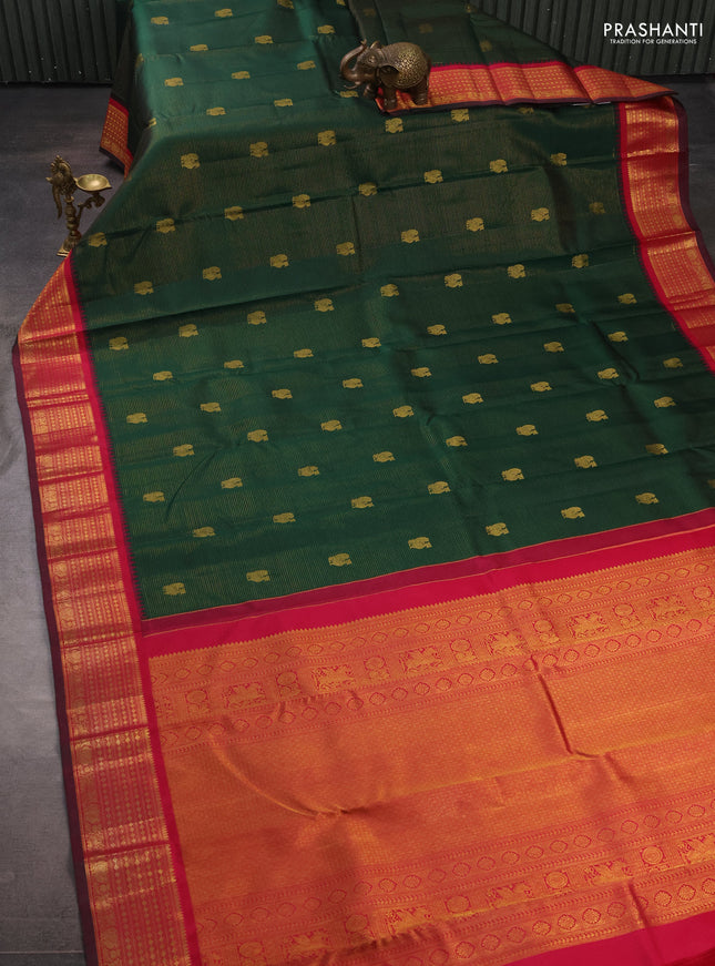 Pure kanchipuram silk saree bottle green and pink with allover vairaosi pattern & zari woven buttas and zari woven border