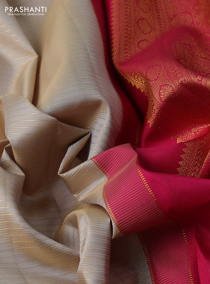 Pure kanchipuram silk saree beige and maroon with allover zari weaves and zari woven border