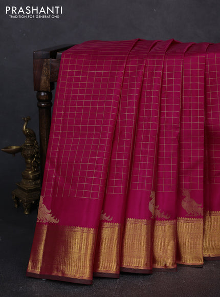 Pure kanchipuram silk saree pink and green with allover zari checked pattern and zari woven border