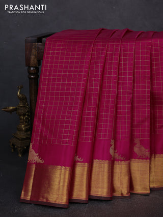 Pure kanchipuram silk saree pink and green with allover zari checked pattern and zari woven border