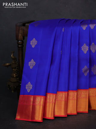 Pure kanchipuram silk saree royal blue and red with zari woven buttas and zari woven border