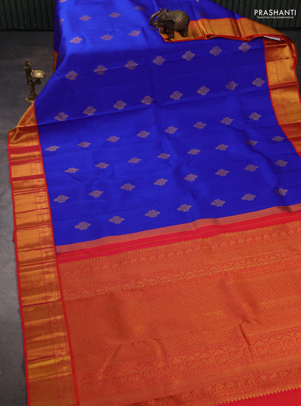 Pure kanchipuram silk saree royal blue and red with zari woven buttas and zari woven border