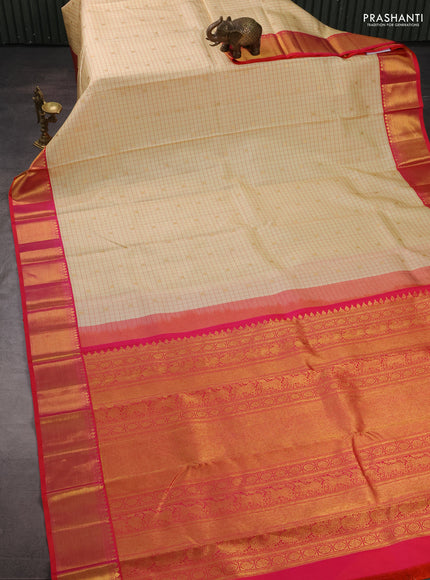 Pure kanchipuram silk saree cream and pink with allover checks & zari woven buttas and zari woven border