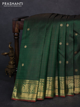 Pure kanchipuram silk saree bottle green with allover vairaosi pattern & zari woven buttas and zari woven border
