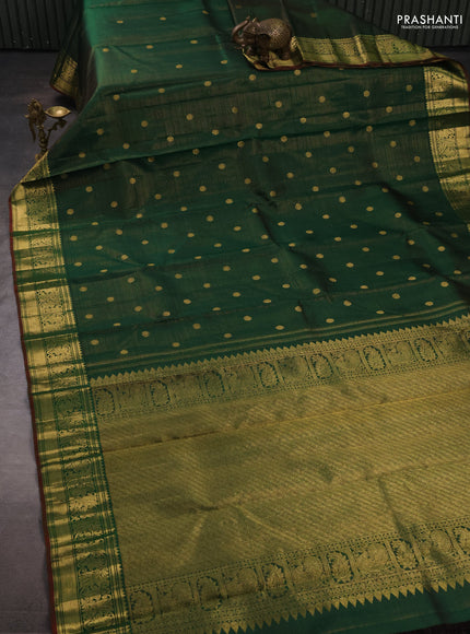 Pure kanchipuram silk saree bottle green with allover vairaosi pattern & zari woven buttas and zari woven border
