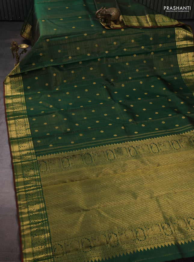 Pure kanchipuram silk saree bottle green with allover vairaosi pattern & zari woven buttas and zari woven border